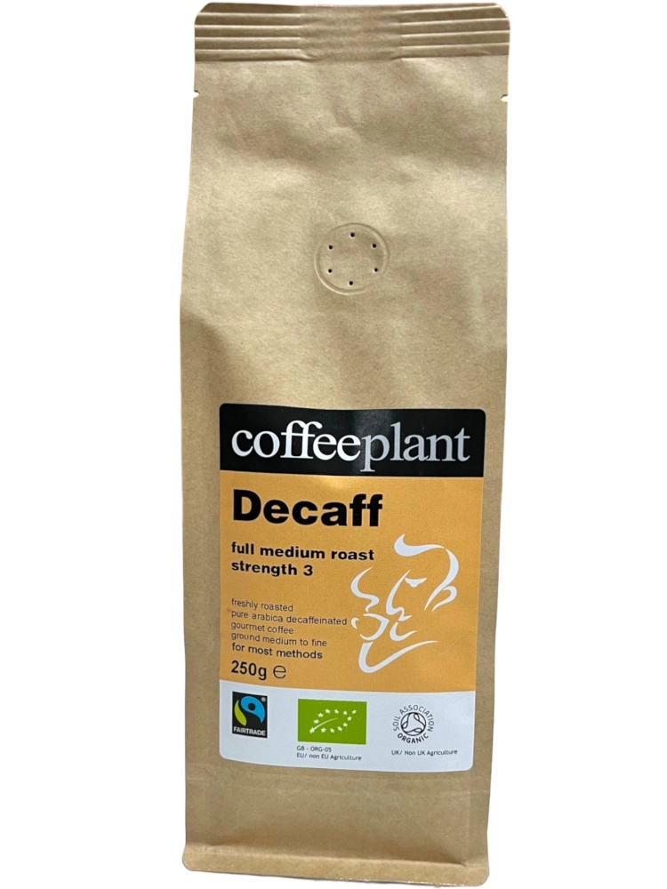 Decaffeinated Organic Fairtrade Medium Blend 250g Ground Valve Pack